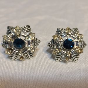 Blue silver snowflake vintage clip-on earrings